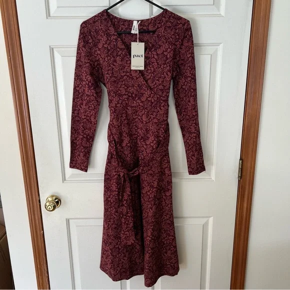 Pact womens paisley blossoms windsor wine fit & flare faux wrap dress - Picture 5 of 6